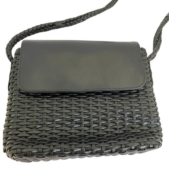 CEM Handbags - Vintage CEM Black Genuine Leather & Woven Crossbody Bag Officecore Minimalist